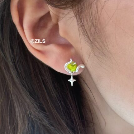 Apple And Snake Sterling Silver Needle Sweet Earrings Female